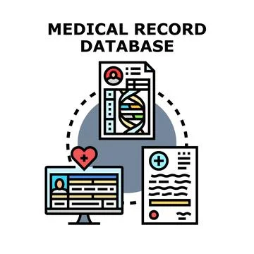 Medical record database system connecting health information 스톡 일러스트