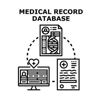 Medical record database system connecting health information 스톡 일러스트