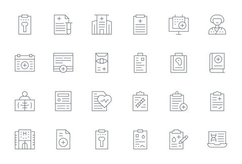 Medical Record Modern Vector Collection with 24 Thin Line High Resolution P.. Stock Illustration