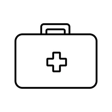 Medical rectangular first-aid kit with medicines, briefcase for first aid, si Stock Illustration