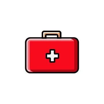 Medical rectangular first-aid kit with medicines, briefcase for first aid, ic Illustrazione stock
