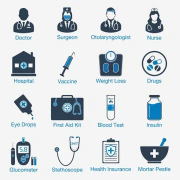 Medical related Icons with Doctor, Surgeon, Otolaryngologist, Nurse Sign. Stock Illustration