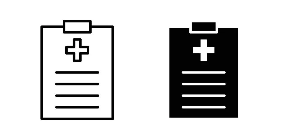 Medical report icon solid, line, and editable vector set. Stock Illustration