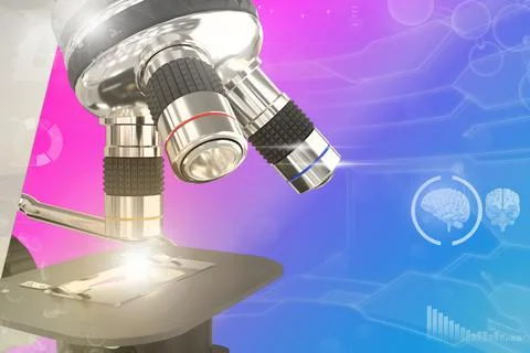Medical research concept, microscope on overlay background Illustrazione stock