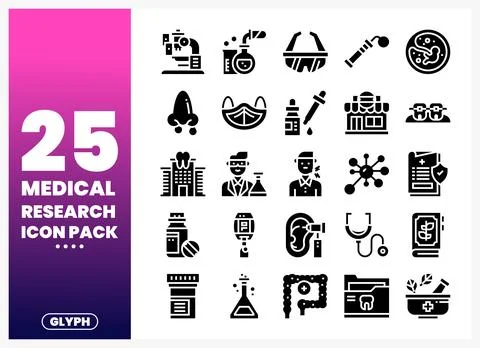 Medical research icon pack featuring scientific instruments. laboratory equ.. Stock Illustration