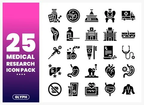 Medical Research Icon Pack featuring diverse icons related to health and sc.. Stock Illustration