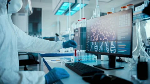 Medical Research Laboratory Scientists Developing Covid Vacci Video stock 140176722