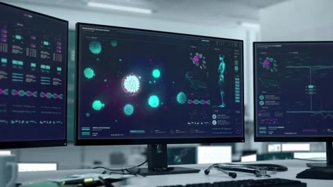 Medical Science Analysis Program Inspects Covid-19 Bacteria Composition Vídeos de archivo 280002521