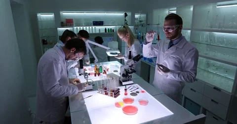 Medical Scientists Team Working Forensics Case Examining Test Samples Laboratory Stock Footage 83395100