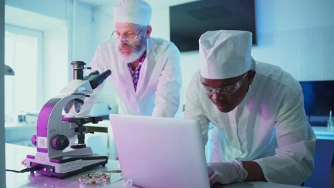 Medical Scientists Working Together Using Microscope and Laptop in Laboratory Video stock 306587578