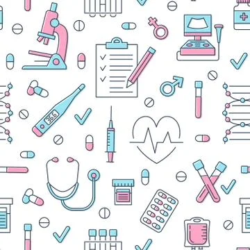 Medical seamless pattern , clinic vector illustration. Hospital thin line icons Stock Illustration