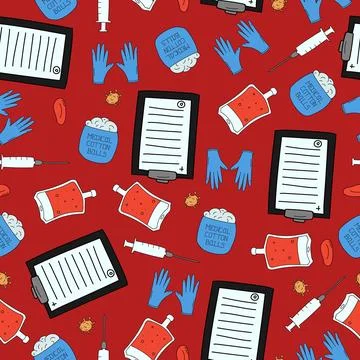 Medical seamless pattern with the image of a dropper with blood, a medical Stock Illustration