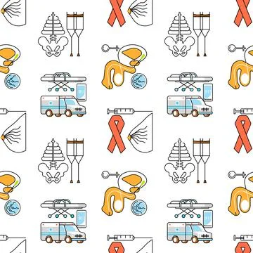 Medical seamless pattern in linear design. Hospital and healthcare elements. Illustrazione stock