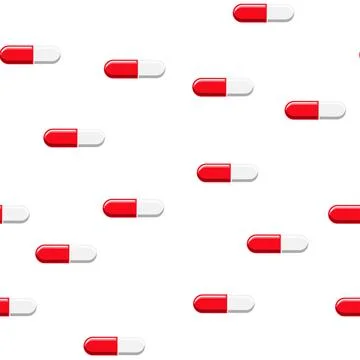 Medical seamless pattern, texture of red and white medicinal oval pharmaceuti Stock Illustration