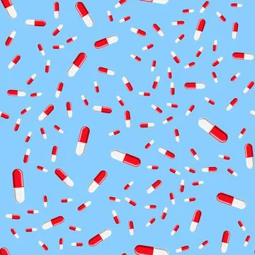 Medical seamless pattern, texture of red and white medicinal oval pharmaceuti Stock Illustration