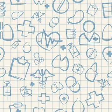 Medical Seamless Pattern on White Squared Paper Sheet Stock Illustration