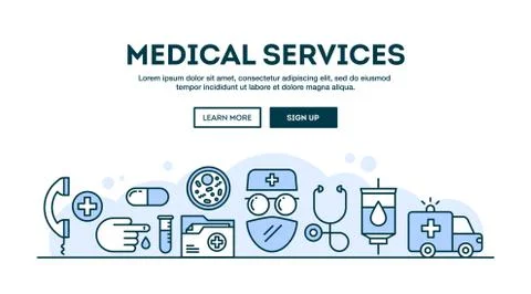Medical services, concept header, flat design thin line style Stock Illustration