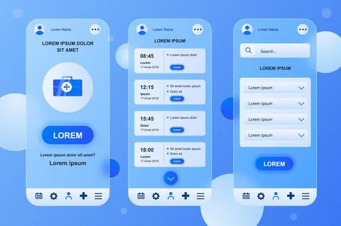 Medical services neumorphic elements kit for mobile app. Online account, doctor Stock Illustration