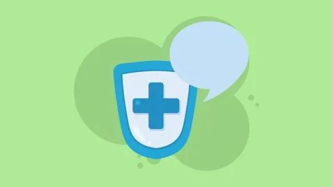 Medical shield icon with speech bubble motion graphic animation on green ba.. 動画素材 338316701