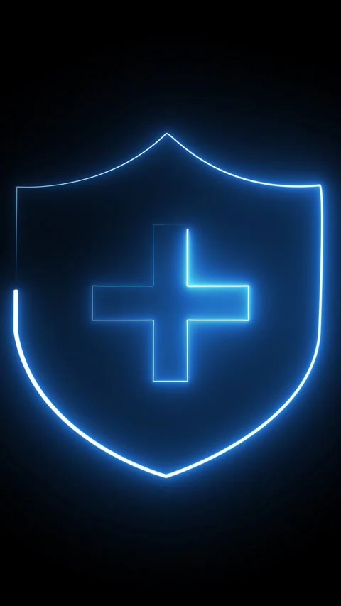 Medical shield icon vertical video with glowing symbol on dark background f.. Stock Footage 344860113