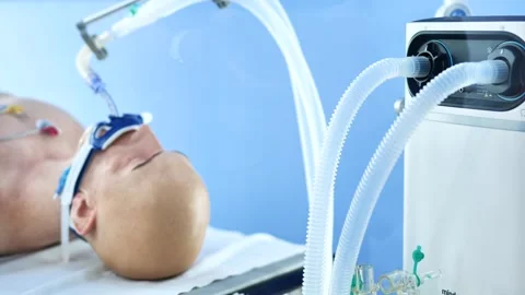 Medical simulation mannequin with ventilator tubes for advanced life support Stock Footage 323752584