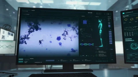 Medical software analyzing microscopic organism for scientific research purposes Stock Footage 305946895