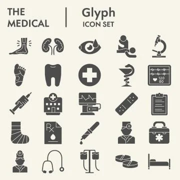 Medical solid icon set, medicine symbols set collection or vector sketches Stock Illustration