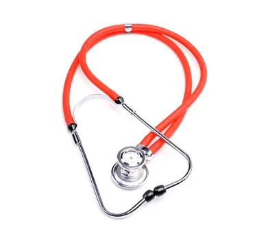 Medical statoscope, red, isolated on a white background. Stock Photos
