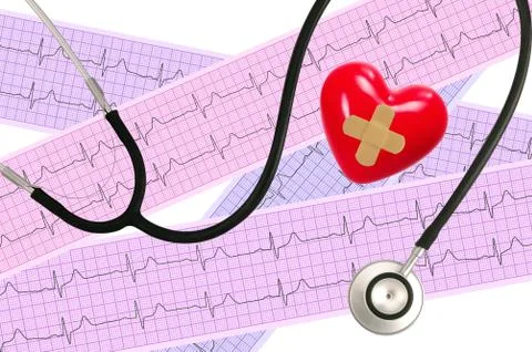 Medical stethoscope and Heart analysis, electrocardiogram graph (ECG) Fotos Stock