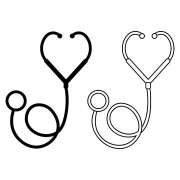 Medical stethoscope icon set with solid and outline graphic design イラスト素材