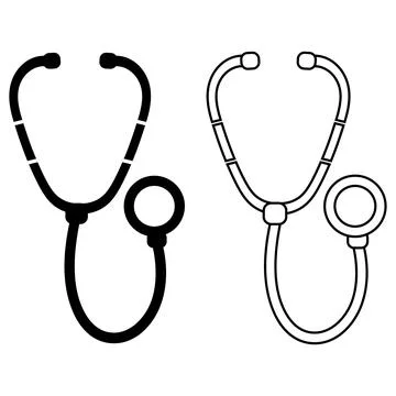 Medical stethoscope icon set with solid and outline graphic design イラスト素材