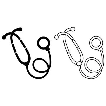Medical stethoscope icon set with solid and outline graphic design イラスト素材
