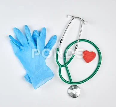 Medical stetoscopy blue sterile gloves Stock Photos