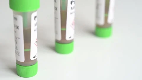 Medical stool sample test tubes isolated on white background Stock Footage 336733553