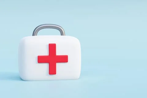 Medical suitcase or white first aid kit with red cross 3d illustration Stock Photos
