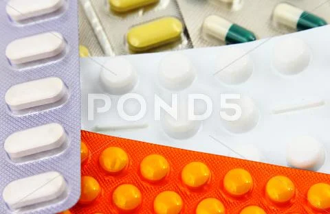 Medical supplies, pills and capsules Stock Photos