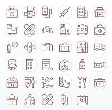 Medical Supplies Vector Graphics featuring 35 Regular Line Grid Fitted 256x.. Illustrazione stock