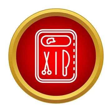 Medical surgery instruments kit in red icon Stock Illustration