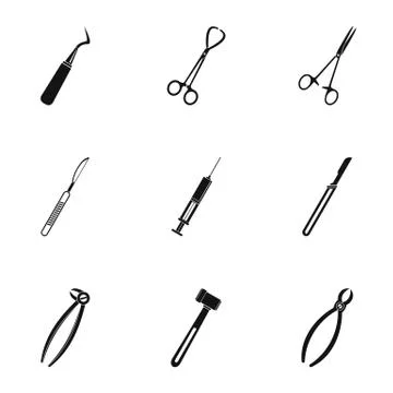 Medical surgery tools icon set, simple style Stock Illustration