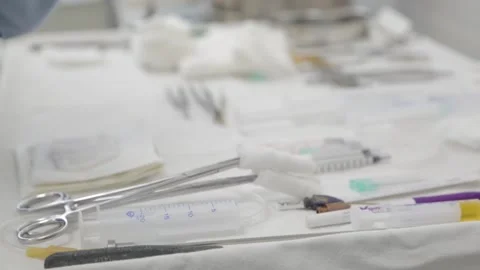 Medical surgical kit on the table Stock Footage 145660733