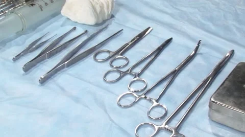 Medical, surgical tools on the operating table. Stock Footage 55689678