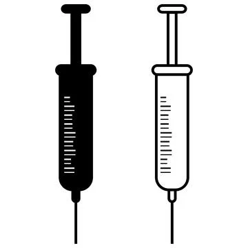 Medical syringe icon set with solid and outline graphic design Stock Illustration
