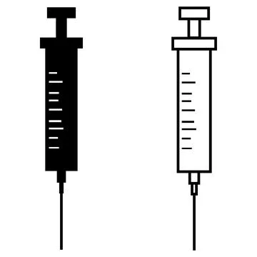 Medical syringe icon set with solid and outline graphic design Stock Illustration