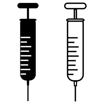 Medical syringe icon set with solid and outline graphic design Stock Illustration