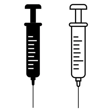 Medical syringe icon set with solid and outline graphic design Stock Illustration