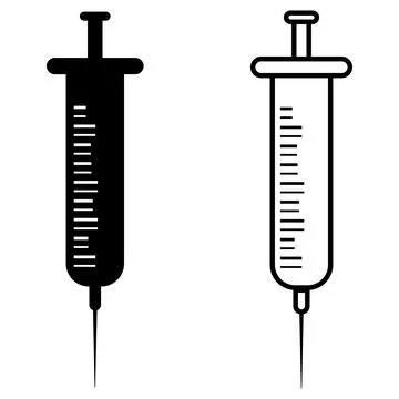 Medical syringe icon set with solid and outline graphic design Stock Illustration