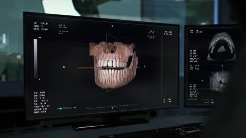 Medical system interface deals with the analysis of tooth x-ray imaging Stock Footage 272225985