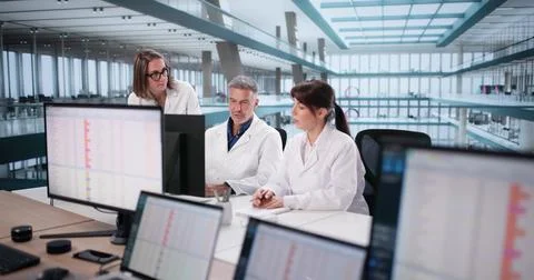Medical Team Analyzing Billing Codes On Computer In Hospital Setting. Stock Photos