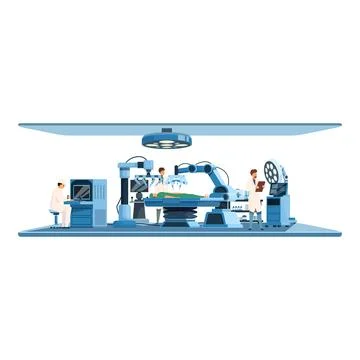 Medical team performing surgery using modern surgical robots in operating room Stock Illustration