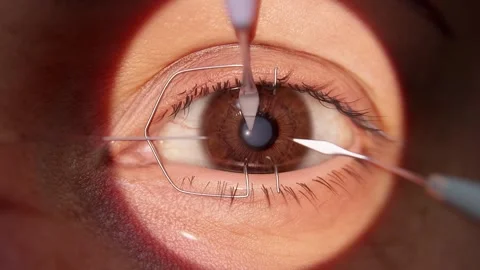 Medical team performs precise eye surgery on an patient, Restoring vision with Stock Footage 307258474